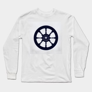 Ship Wheel Dark Navy Blie Long Sleeve T-Shirt